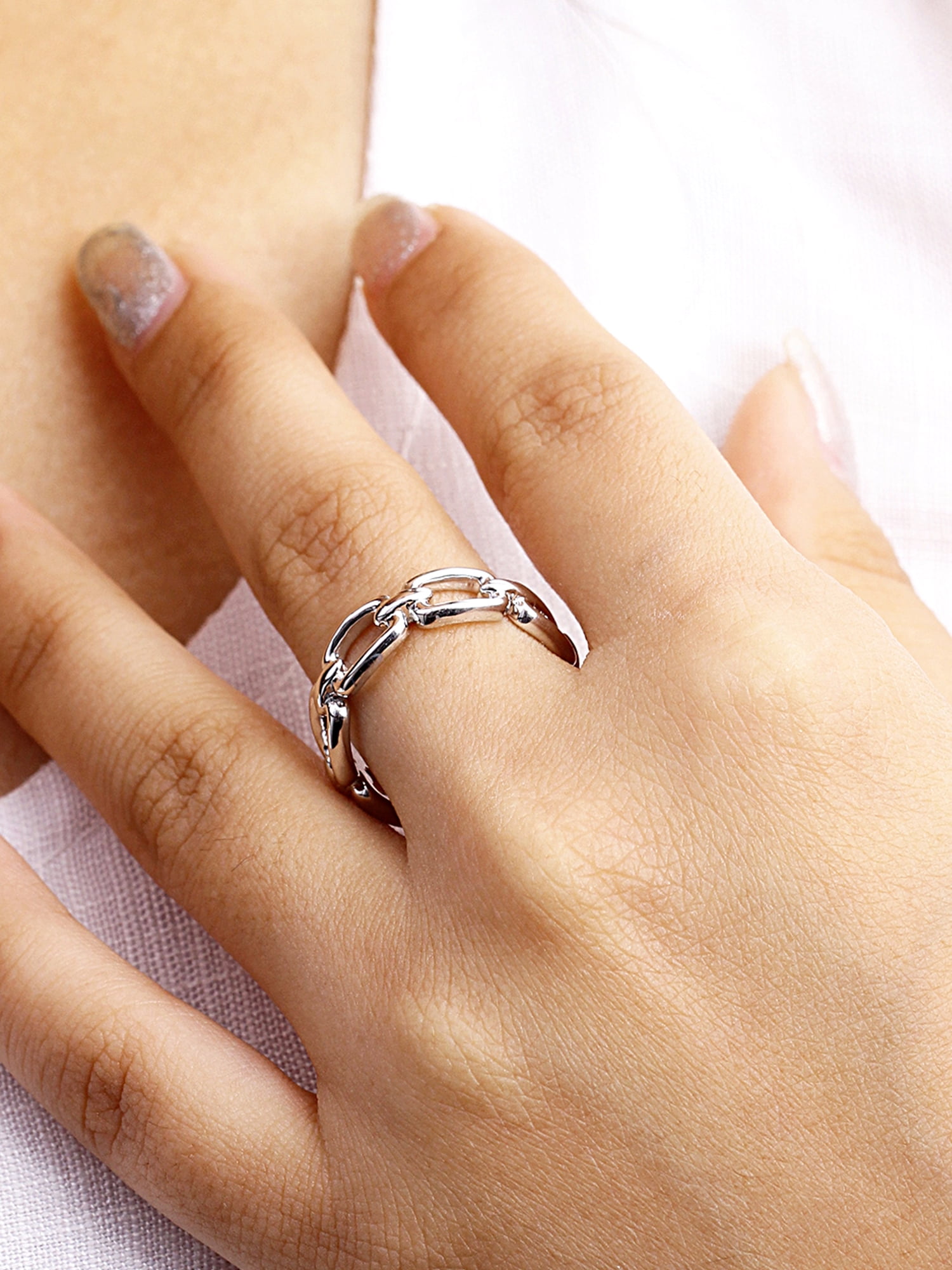 JewelersClub Sterling Silver Link Friendship Ring for Women | Dainty Sterling Silver Promise Ring For Women | Silver Hand-Crafted Link Ring For Women