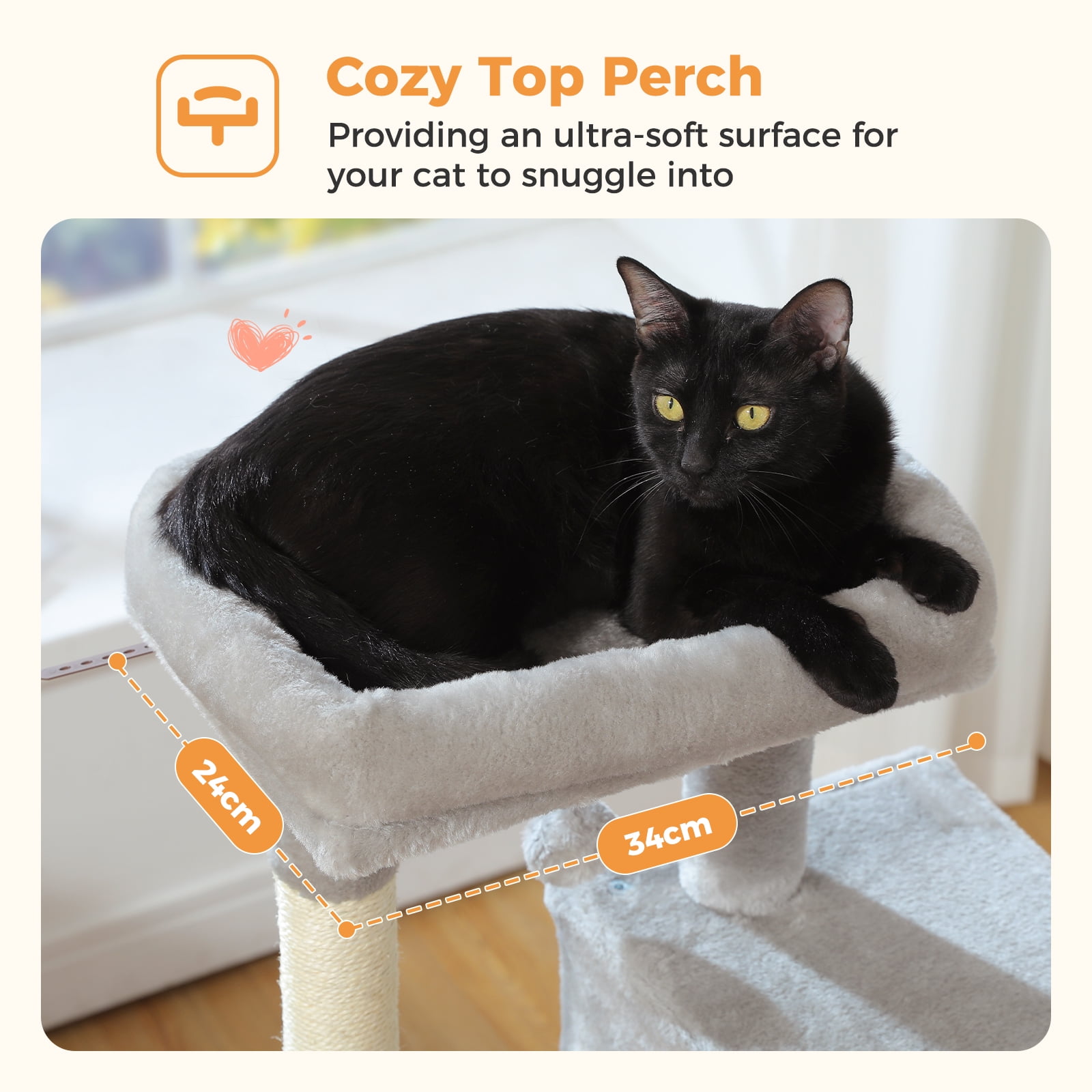 Pefilos 44" Cat Tree Tower for Indoor Cats, 5-Level Cat Condo with Large Hammock, Big Top Perch and 4 Sisal Covered Scratching Pos, Gray