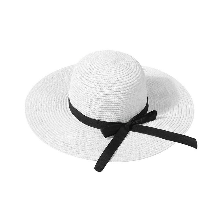 Women Summer Casual Big Wide Brim Beach Sun Hat Foldable Cap,White