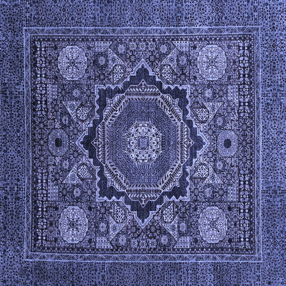 Ahgly Company Machine Washable Indoor Square Abstract Blue Modern Area Rugs, 3' Square