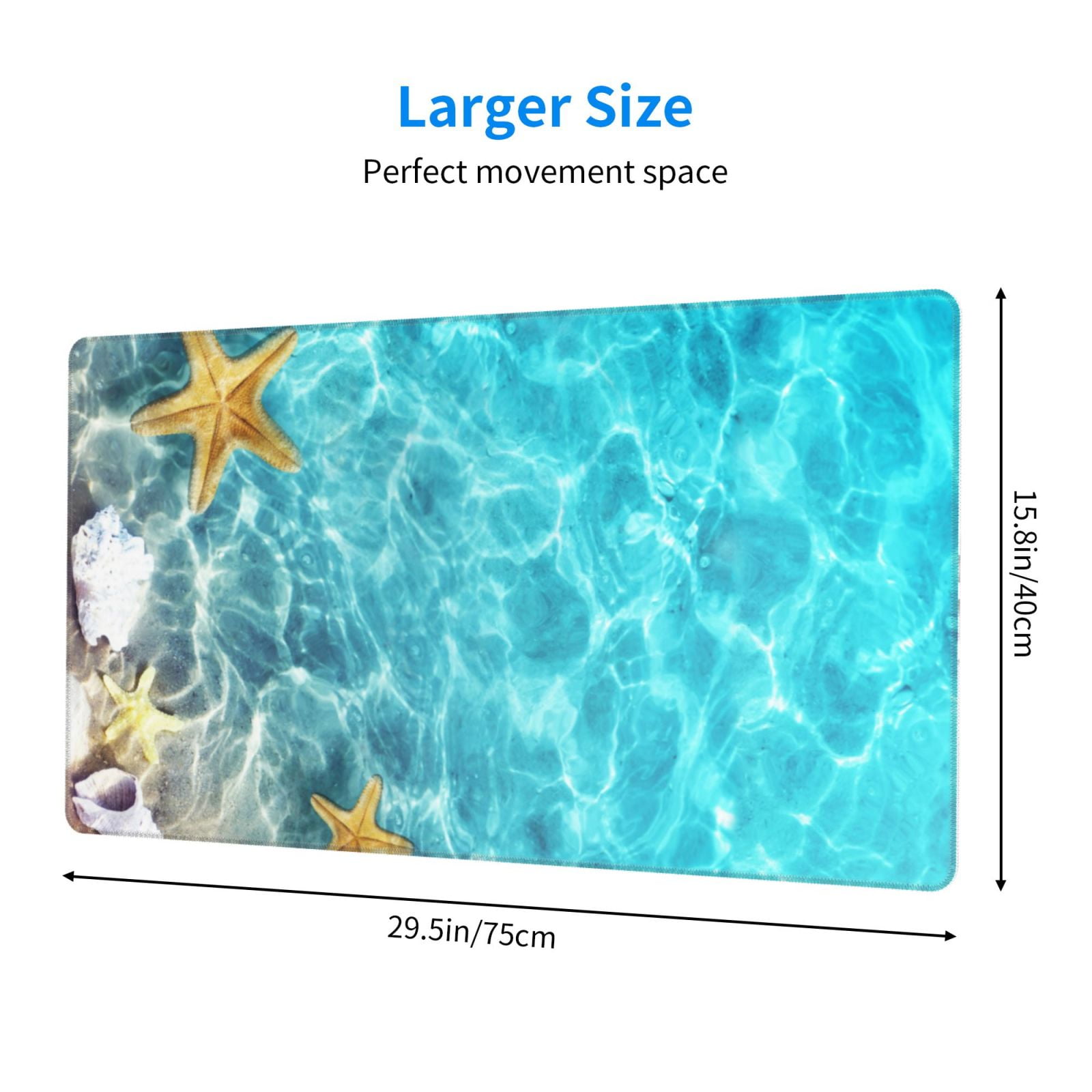 Naloa Coral And Seashell On The Beach Gaming Mouse Pad Large Mouse Mat Long Extended Desk Pad Non-Slip Rubber Mice Pads Stitched Edges Thin Pad (16x29.5 Inch)