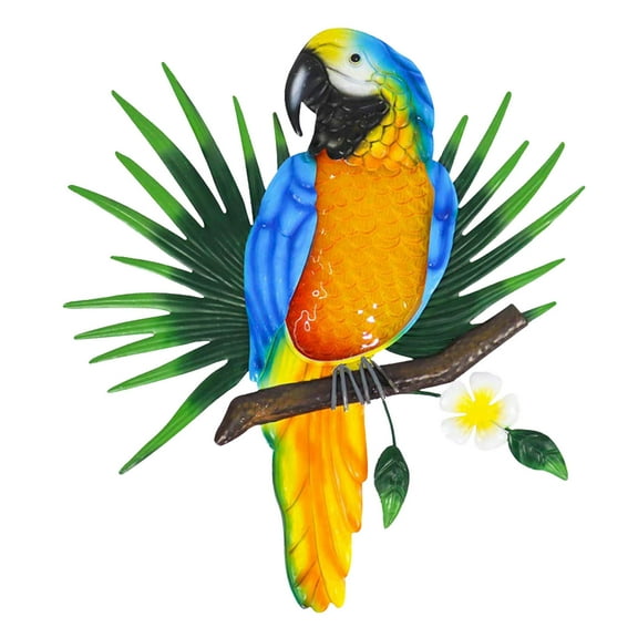 2 Pcs Tropical Metal Wall Art - Colorful Macaw Parrot Sculpture for Outdoor Garden Fence & Indoor Decor - Hand-Painted Iron Hanging Ornament - Bar & Porch Decoration - 16.5 Inch