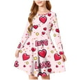 thumbnail image 2 of Girls Long Sleeve Play Dress with Love Hearts Print, A-Line Casual Dress for Kids in Yellow,Size 7-8 T, 2 of 5