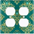 thumbnail image 3 of Metal Light Switch Plate Cover Elegant Green Yellow Damask DAM088, 3 of 13