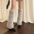 thumbnail image 3 of YOUYEDIAN Womens Furry Boots Knee High Fold Over Tall Boot Wide Calf Pointed Toe Stiletto High Heel Fall Winter Boots for Women Gray, 3 of 5