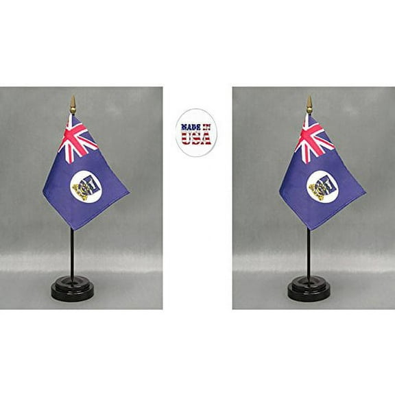 Made in The USA. 1 American and 1 Falkland Islands Rayon 4"x6" Office Desk & Little Hand Waving Table Flag, Includes 2 Flag Stands & 2 Small 4x6 Mini Stick Flags