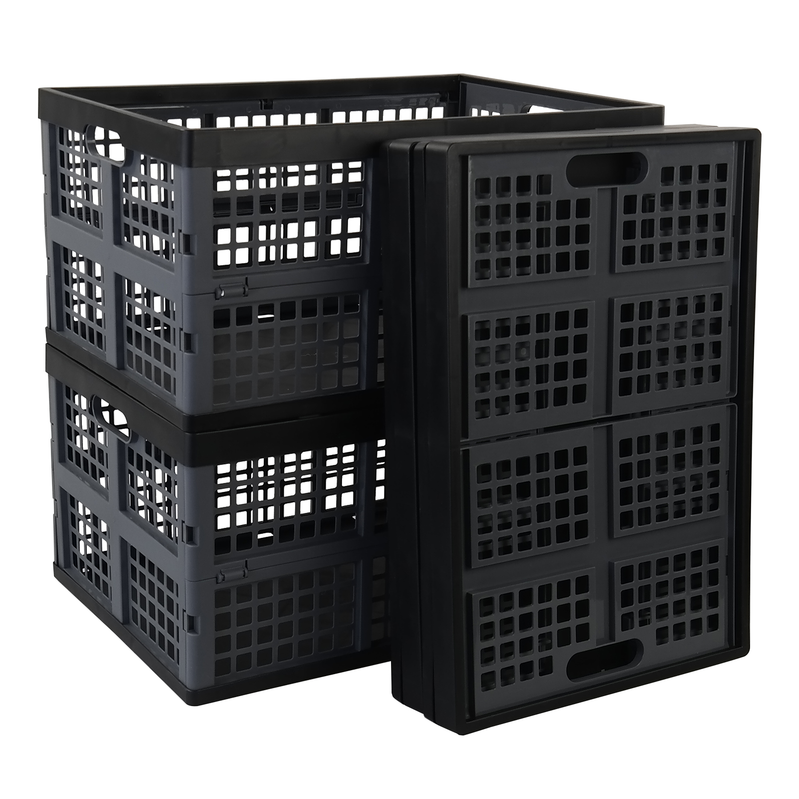 Eslite 16L Plastic Collapsible Storage Crates,Folding Crates Storage,Pack  of 4,Black