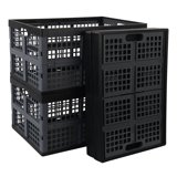 Cand 3-Pack 42L Plastic Collapsible Storage Crates - Stackable Folding Baskets, Brown