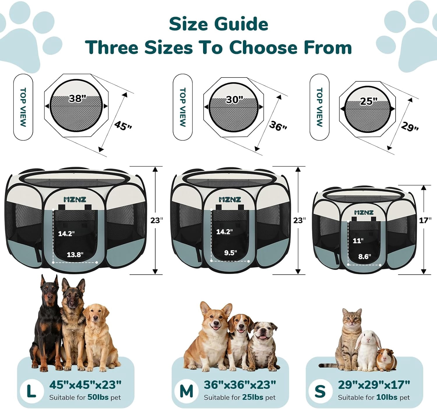Dog Cat Playpen, Portable Puppy Pet Crate Indoor for Small Dogs Cats Rabbits, Foldable Dog Cage Enclosure for Outdoor, Pop Up Dogs Tent Kennel with Carrying Case
