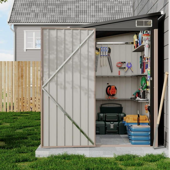 Yiwa 4' x 8' Heavy-Duty Outdoor Lean-To Storage Shed, Garden Storage Shed