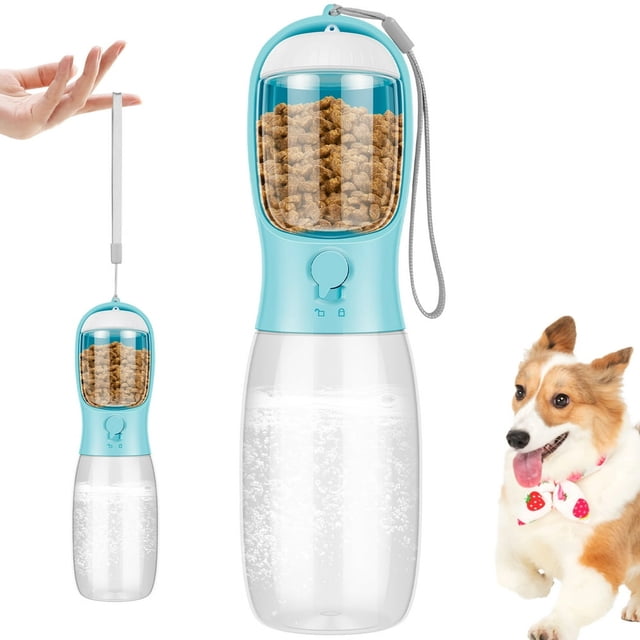 Bouteilles d'Eau pour Chien avec Contenant pour Nourriture 550 ml Distributeur Portable de Bouteille d'Eau pour Chien Étanche Bouteille de Marche pour Chien Bouteille Réutilisable pour Animal de Compagnie Bouteille de Boisson de Qualité Alimentaire Bol d'Eau de Voyage pour Chiens Animaux de Compagnie O