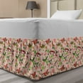 thumbnail image 1 of Nature Bed Skirt, Butterflies Flowers Shamrocks Vibrant Botanical Inspirational Print, Elastic Bedskirt Dust Ruffle Wrap Around for Bedding Decor, 4 Sizes, Lime Green Pale Pink, by Ambesonne, 1 of 2