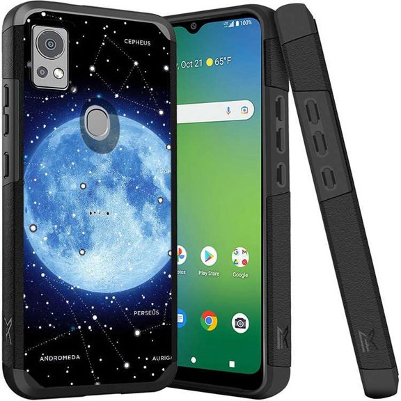 ANJ  Shockproof Dual Layer Slim Hard Case   Tempered Glass Cover Compatible with Icon 5, AT&T Motivate 4 - Blue Moon Constellation