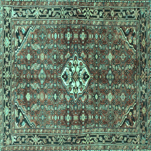 Ahgly Company Indoor Square Persian Turquoise Blue Traditional Area Rugs, 7' Square