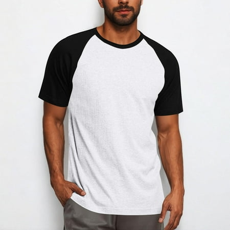 Men's Shirts Short Sleeve Under $10 Free ShippingTwo Color Blocked Pullover Fitness Casual Sports T - Shirt Pajamas Short Sleeve Round Neck Top
