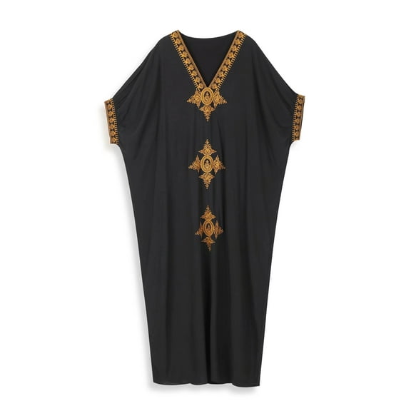 Edolynsa Long Caftan Robe for Women Embroidered Vacation Wear Black Kaftan Dresses Maxi Beach Cover up Summer Tunic