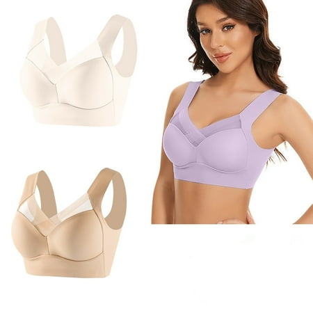 Juslio Minimizer Bras for Women Full Coverage 2PC Lightweight Wirefree Solid Vest Breasted Bra