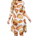 thumbnail image 1 of Patrón con hamburguesas, sándwiches, tacos, perritos calientes y vestido acampanado, vestido de cuello cuadrado, elegante vestido estampado de moda femenina, 1 of 6