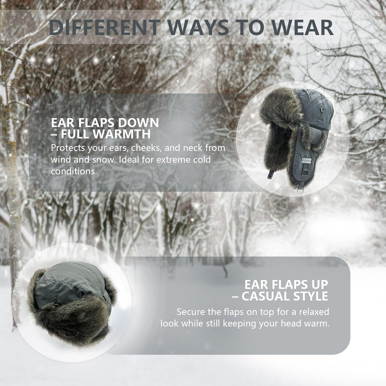 Winter Trapper Hat for Men and Women,Russian Ushanka Aviator Warm Cold Proof Ski Hunting Cycling Winter Hats