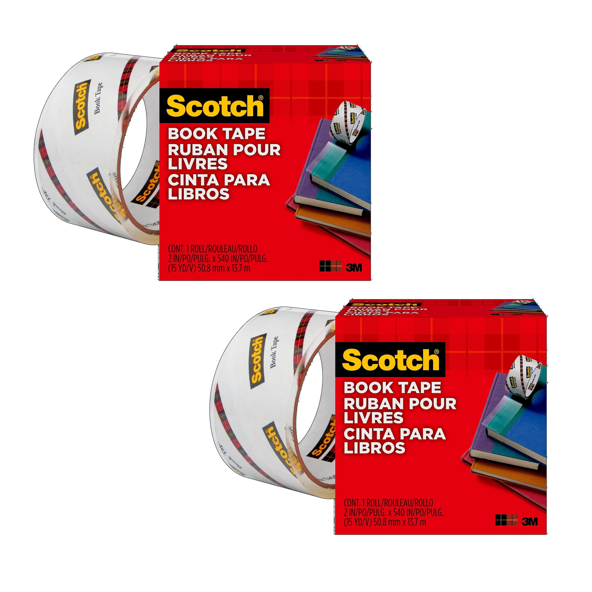 Scotch Book Tape Roll, 2" x 540", Pack of 2