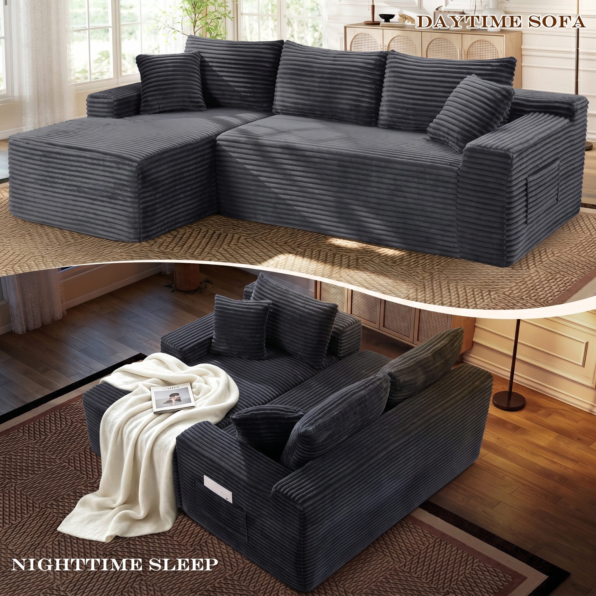 Lunale Small Modular Sectional Sofa with Movable Chaise, L-Shaped Boneless Cloud Couch for Living Room, Gray (Left Facing Chaise)