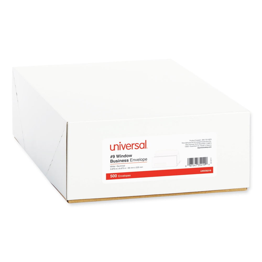 Universal UNV35219 3.88 in. x 8.88 in. #9 Square Flap Gummed Business Envelope with Window - White (500/Box)