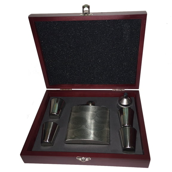 KuzmarK 6 oz. Stainless Steel Flask Set in Rose Wood Presentation Box -  White Chocolate Cookies