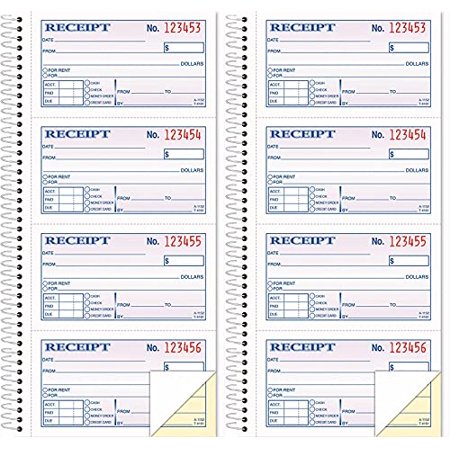 Money/Rent Receipt Book, 2-Part, Carbonless, 11 x 5.25 Inches, 4 Receipts/Page, 200 Sets per Book (4161), White Pack of 2
