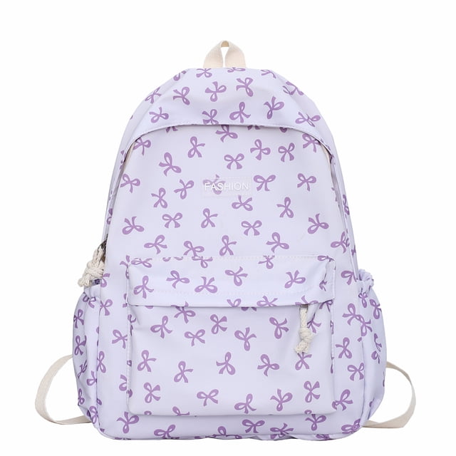 Daypack Bookbag Nylon Bow Impreso para Niñas Mujeres Correa Ajustable Mochila