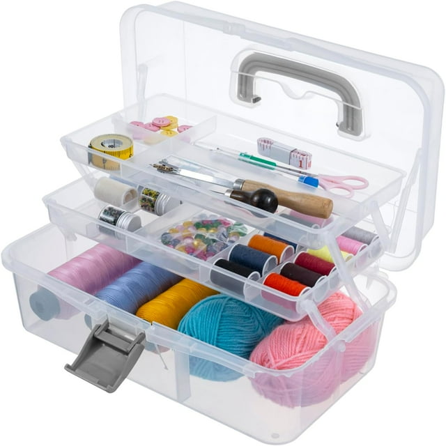 MyGift® Plastic 2 Tier Trays Craft Supply Storage Box/Firstaid Carrying Case w/Top Handle & Latch Lock