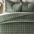 thumbnail image 2 of EVERGRACE Pearl Velvet Quilt Set King Size, Luxurious Soft Velvet Comforter Set, Lightweight Oversized Bedspread Coverlet, Box Stitch Quilted Bedding Sets for All Season, with 2 Shams, Olive Green, 2 of 8