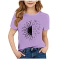 thumbnail image 2 of SGFCWSX Girls Short Sleeve T-Shirt, Kids Print Regular Fit Crewneck Casual Tops Purple Size 10-11 Years, 2 of 4