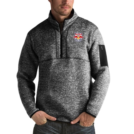 Men s Antigua Heather Black New York Red Bulls Fortune Quarter-Zip Pullover Jacket