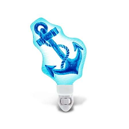 Decorative Glass Anchor CoTa Global CoTa Global Ship Anchor Glass Plug In Night Light Energy Efficient LED Nightlight Wall Decorative Manual On & Off Switch Incandescent Portable Lights for Stairways Bedroom Kitchen Hall ()