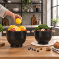 Colander Coated Light Black 5.5 Quart Metal Colander With Wood Handle And Stable Base ...