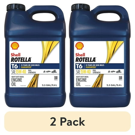 (2 pack) Shell Rotella T6 Full Synthetic 15W-40 Diesel Engine Oil, 2.5 Gallon