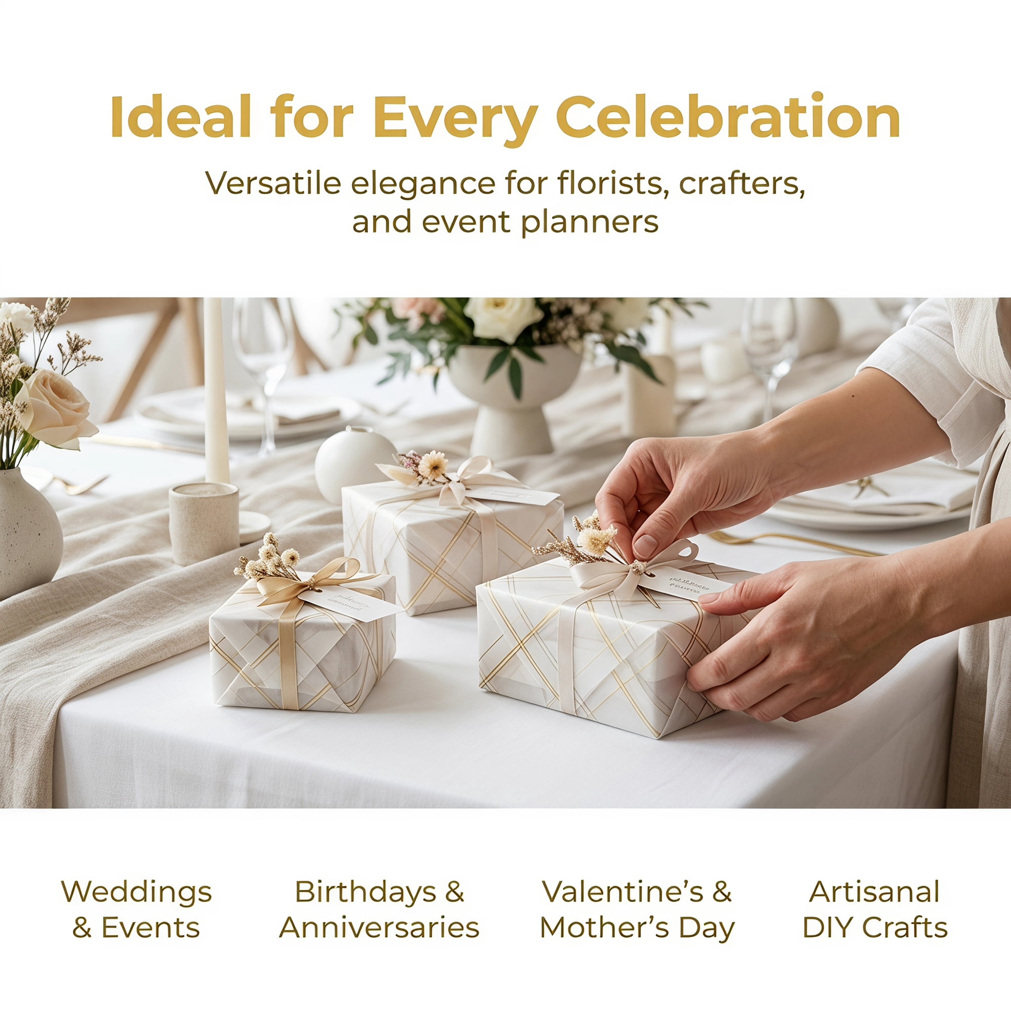 Unique Bargains Luxury Plaid Waterproof Gift Wrap Paper for Bouquets White 22.4"x 22.4"