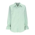 thumbnail image 3 of VgaVtl Fall Winter Women Shirts Long Sleeve Collared Womans Tops Casual Dressy Loose Green Button Down Striped Shirts,M, 3 of 5