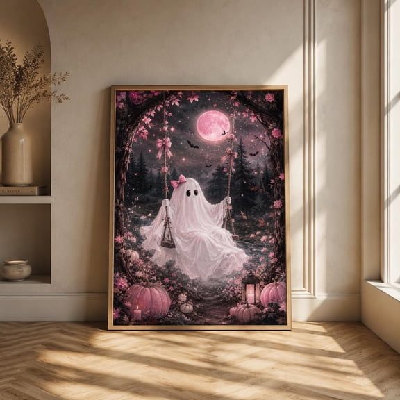 Ghost On Swing Halloween Wall Art Print