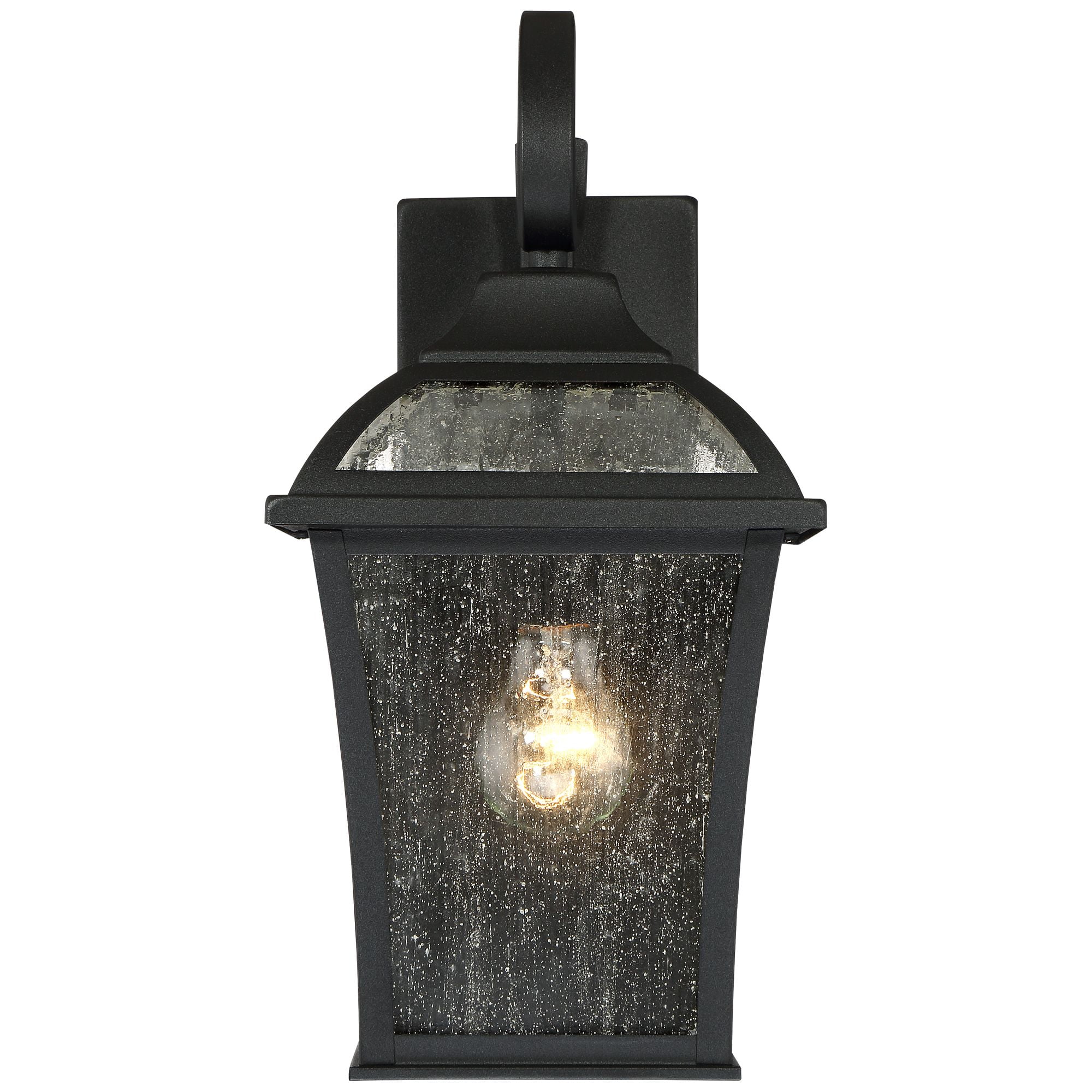 John Timberland Mosconi Rustic Outdoor Wall Lights Fixture Set of 2 Textured Black 15" Clear Seedy Glass for Post Exterior Barn Deck House Porch Yard