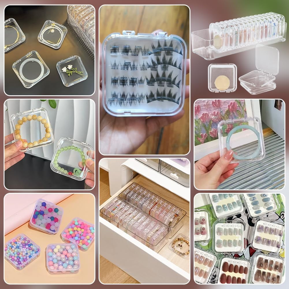 16PCS Acrylic Storage Cases 2.8x2.8 Inch Mini Clear Bead Storage Containers Beading Organizer Box Jewelry Storage Boxes Transparent Boxes