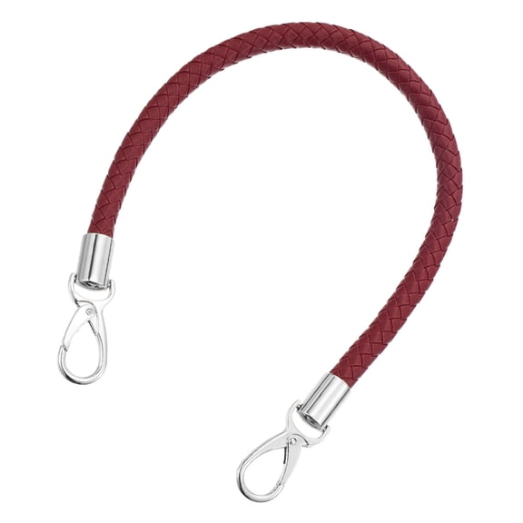 Leather Purse Strap, 1Pack 50cm Short Leather PU Braided Purse (Dark Red Strap   Silver Clasp)