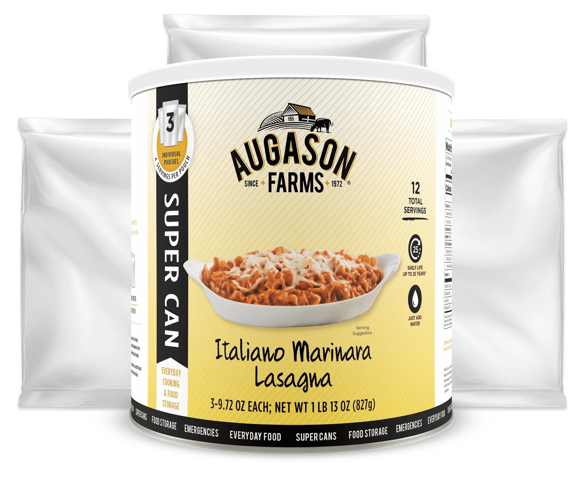 Augason Farms Italiano Marinara Lasagna SUPER CAN ( 3 Pouches )