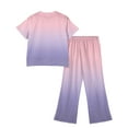 thumbnail image 4 of Abcomgle Girls Two Piece Sets 10-12 Gradient Short Sleeve Tee Top and Wide Leg Pants Set Cute Preppy Girls Lounge Set,5-6 Years, 4 of 4