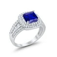 thumbnail image 3 of Halo Art Deco Ring Princess Cut Blue Sapphire CZ 925 Sterling Silver Size 5, 3 of 7