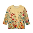 thumbnail image 4 of Xyxonk Cute Tops for Girls Fall 3/4 Sleeve Tops Crew Neck Flowy Going Out Shirt 2025 Floral Print Half Sleeve Clothes 13-14 Years, 4 of 4