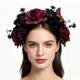 thumbnail image 5 of Slccxzc Gothic Rose Flower Crown Headband Butterfly Hair Wreath for Halloween Day of the Dead, 5 of 7
