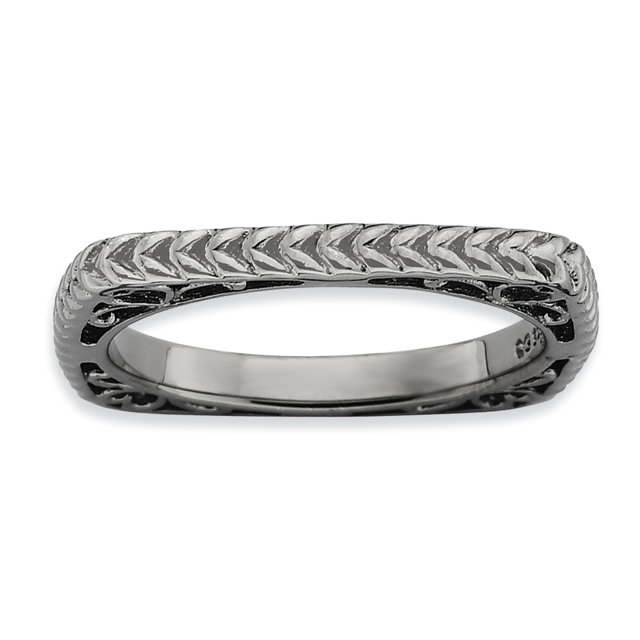 925 Sterling Silver Black Plate Square Stackable Ring