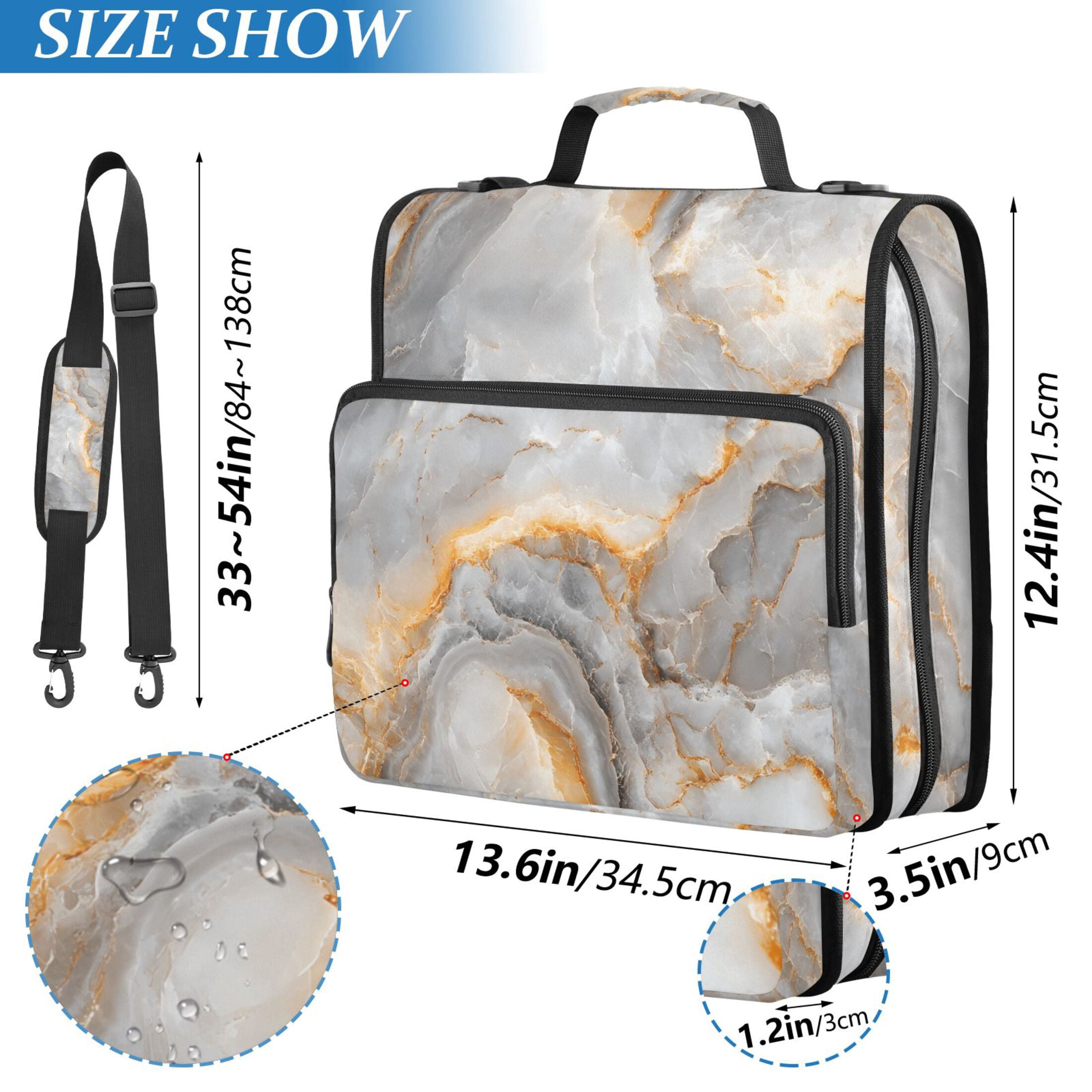 3 Ring Zipper Binder with Shoulder Strap Waterproof Trapper Keeper 2 Inch D-Ring 500 Sheets Capacity Marble Texture