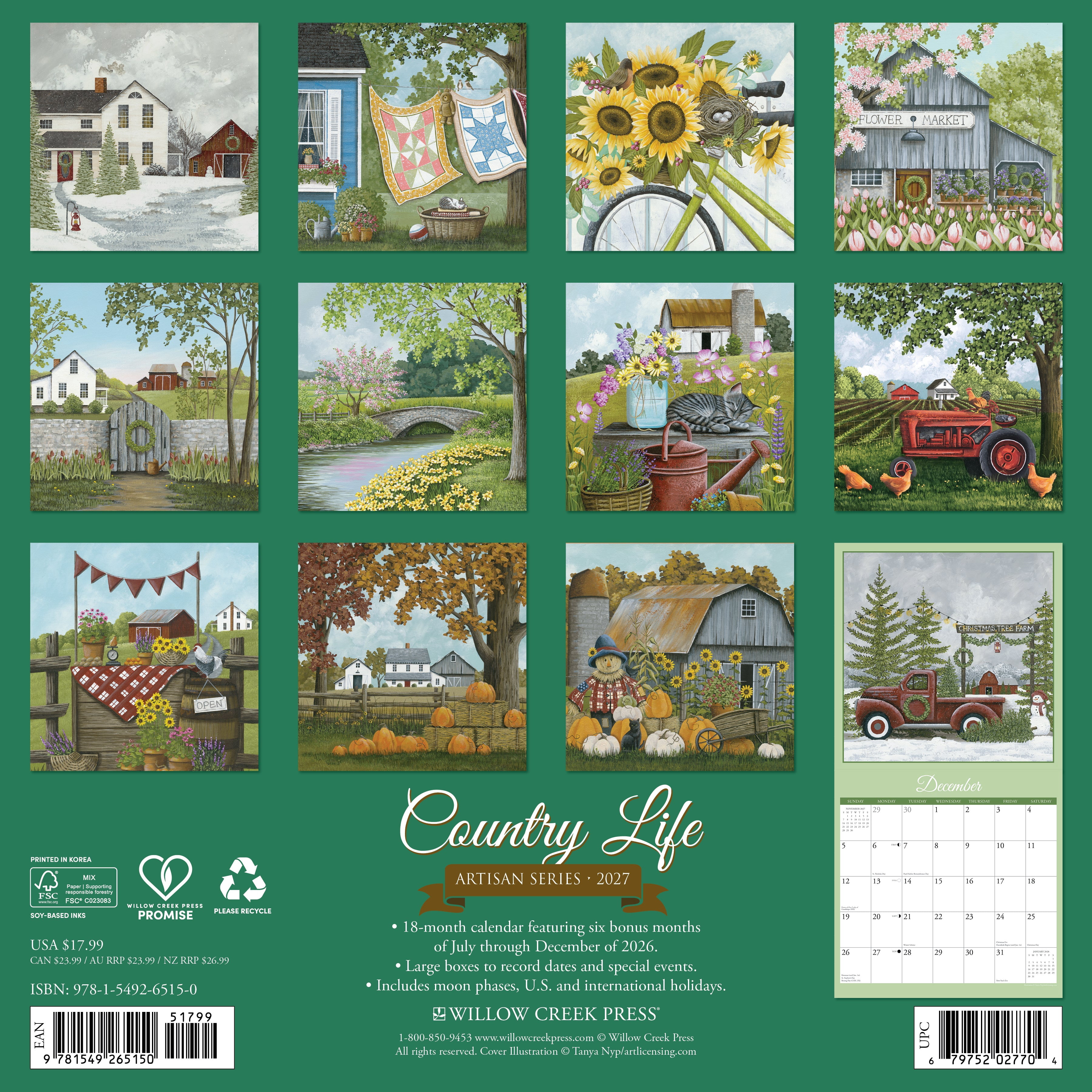 Willow Creek Press, Country Life - Artisan Series 2027 Wall Calendar